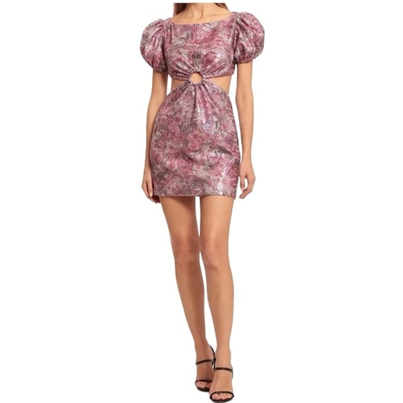 NWT Avec Les Filles Sequin Puff Sleeve Cutout Dress Pink Size 2 - Picture 1 of 16